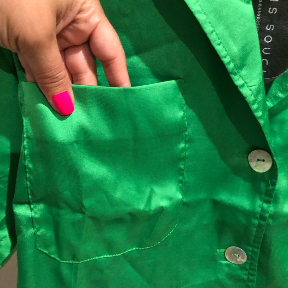 Cropped Satin Button-Front Shirt - Sans Souci - Picture 8 of 9